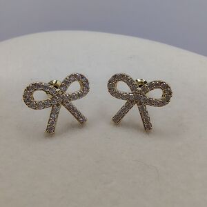 Gold Bow Crystal Stud Earrings for Women - Sparkling Bow Design